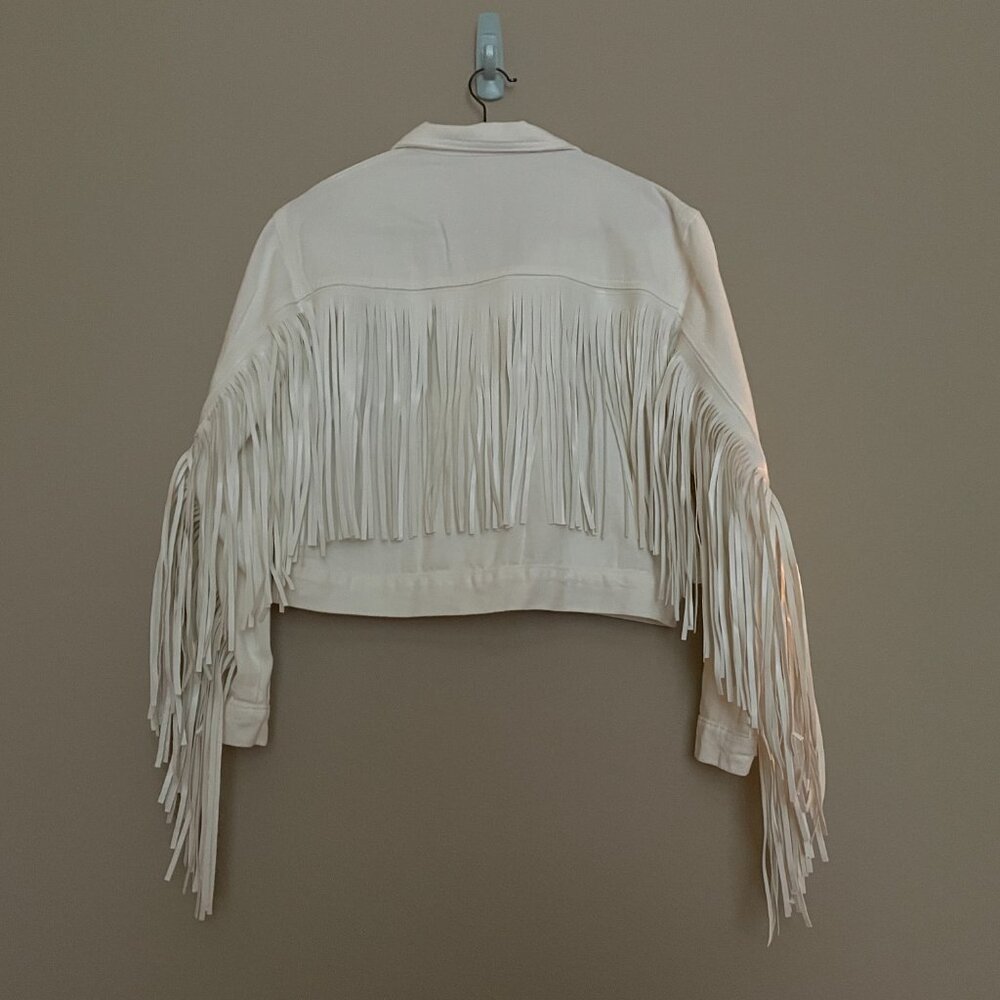 Jolene, Cropped, Fringe Denim Jacket, NWOT. - Picture 6 of 9